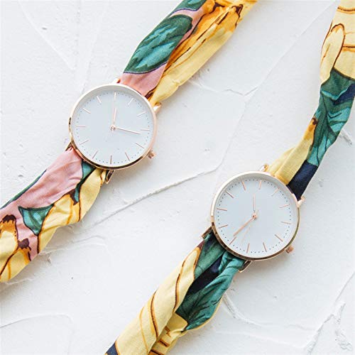 YQCH Moda Moda Fashion Cientos de Adornos a Juego Relojes para Mujer, Seda Correa Seda Bufanda Redonda Mesa Redonda, Rosa de Rosa Decorativa Tres Mano