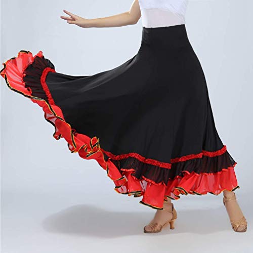 YROYKRRE Flamenco Baile De Salón De La Falda De Danza del Vientre Falda Larga América Tango Modernos De Formación De Vestuario Vestido De Las Mujeres Baile Faldas (Color : Red, Size : One Size)