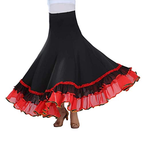 YROYKRRE Flamenco Baile De Salón De La Falda De Danza del Vientre Falda Larga América Tango Modernos De Formación De Vestuario Vestido De Las Mujeres Baile Faldas (Color : Red, Size : One Size)