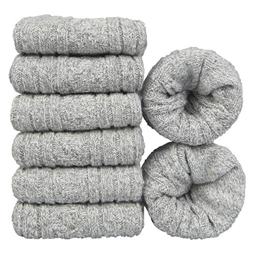 YSense 6pares Calcetines Hombre Lana Merino Antideslizantes Calcetines Gruesos Cálidos para Invierno Ocasionales Calcetines de senderismo premium transpirables,para Hombres Mujeres (Gris 6)