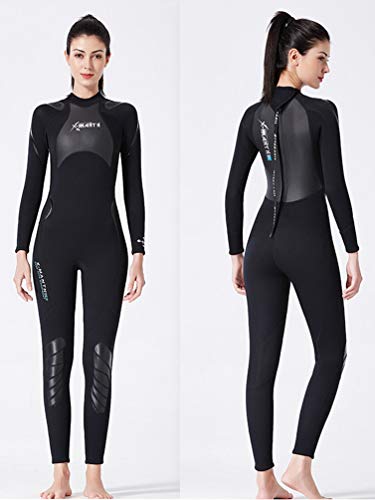 YuanDian Hombre Mujer Invierno 3mm Trajes De Neopreno Buceo Elastic Termica Manga Larga Una Pieza Submarinismo Traje De Buzo Surf Natacion Triathlon Snorkel Mono Traje De Buzo Mujer Negro L