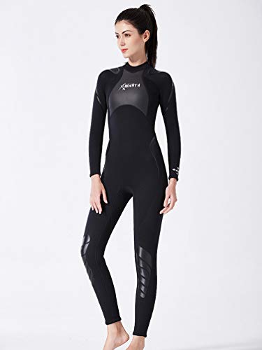 YuanDian Hombre Mujer Invierno 3mm Trajes De Neopreno Buceo Elastic Termica Manga Larga Una Pieza Submarinismo Traje De Buzo Surf Natacion Triathlon Snorkel Mono Traje De Buzo Mujer Negro M