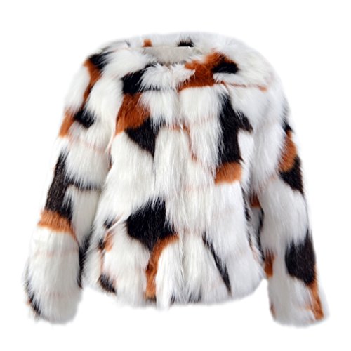 YuanDian Mujer Otoño Invierno Casual Color Mezclado Corto Abrigos De Pelo Elegante Manga Larga Sintetica Piel Imitacion Chaquetas Coats Outwear Amarillo+Negro+Blanco S