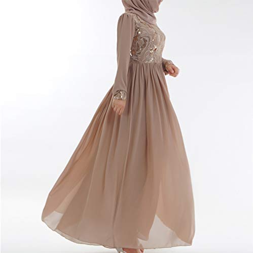 YuanDian Musulmana Vestidos Largos Islámica Mujeres Ropa Elegante Manga Larga Vestidos Musulmán Maxi Abaya Vestido 3D Bordado Gasa Vestido Champagne M