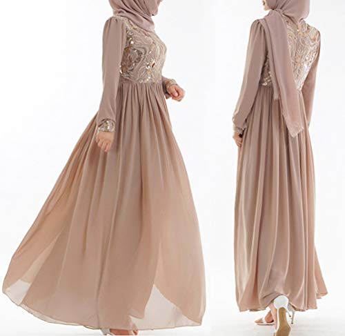 YuanDian Musulmana Vestidos Largos Islámica Mujeres Ropa Elegante Manga Larga Vestidos Musulmán Maxi Abaya Vestido 3D Bordado Gasa Vestido Champagne M