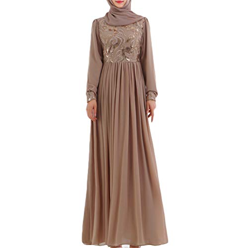 YuanDian Musulmana Vestidos Largos Islámica Mujeres Ropa Elegante Manga Larga Vestidos Musulmán Maxi Abaya Vestido 3D Bordado Gasa Vestido Champagne XL