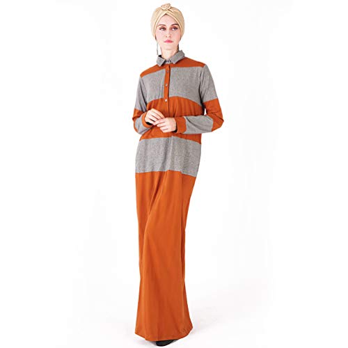 YuanDian Musulmana Vestidos Largos Islámica Mujeres Ropa Elegante Manga Larga Vestidos Musulmán Maxi Abaya Vestido Bata Deportiva De Punto Naranja más Gris XL