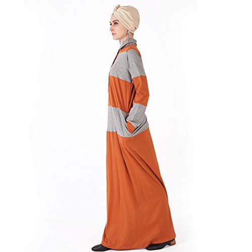 YuanDian Musulmana Vestidos Largos Islámica Mujeres Ropa Elegante Manga Larga Vestidos Musulmán Maxi Abaya Vestido Bata Deportiva De Punto Naranja más Gris XL