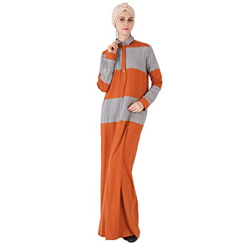 YuanDian Musulmana Vestidos Largos Islámica Mujeres Ropa Elegante Manga Larga Vestidos Musulmán Maxi Abaya Vestido Bata Deportiva De Punto Naranja más Gris XL