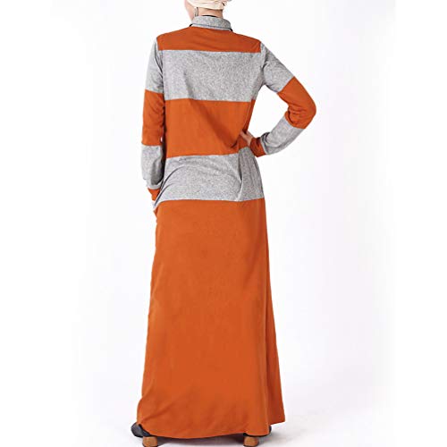 YuanDian Musulmana Vestidos Largos Islámica Mujeres Ropa Elegante Manga Larga Vestidos Musulmán Maxi Abaya Vestido Bata Deportiva De Punto Naranja más Gris XL