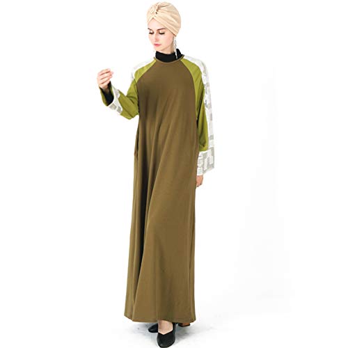 YuanDian Musulmana Vestidos Largos Islámica Mujeres Ropa Elegante Manga Larga Vestidos Musulmán Maxi Abaya Vestido Coincidencia De Colores Bata Deportiva Gris más Verde más Blanco S