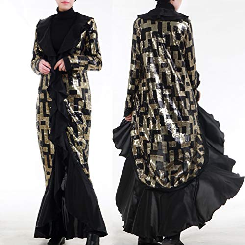 YuanDian Musulmana Vestidos Largos Islámica Mujeres Ropa Elegante Manga Larga Vestidos Musulmán Maxi Abaya Vestido Cola De Pez Lentejuelas Bordado Vestido Negro M