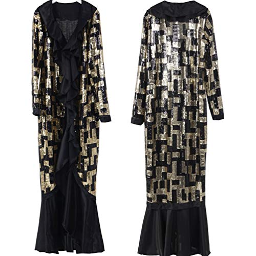 YuanDian Musulmana Vestidos Largos Islámica Mujeres Ropa Elegante Manga Larga Vestidos Musulmán Maxi Abaya Vestido Cola De Pez Lentejuelas Bordado Vestido Negro M
