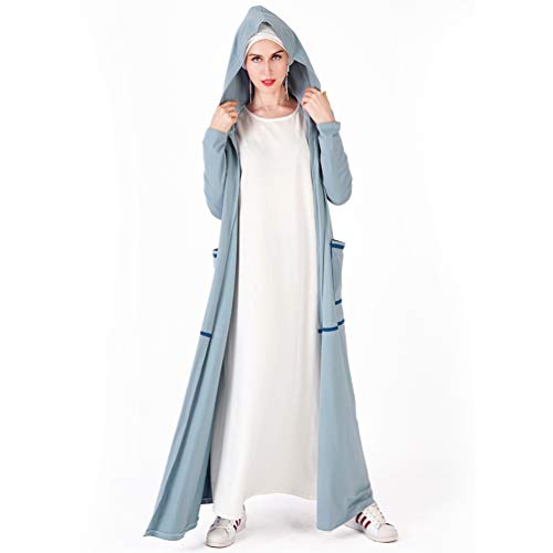 YuanDian Musulmana Vestidos Largos Islámica Mujeres Ropa Elegante Manga Larga Vestidos Musulmán Maxi Abaya Vestido Color Sólido Bata Deportiva Cuello Redondo Azul L