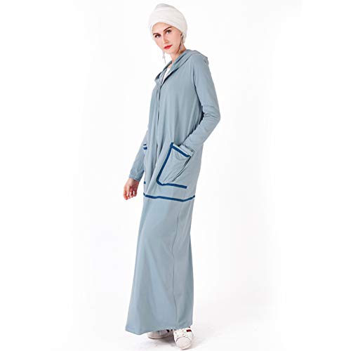 YuanDian Musulmana Vestidos Largos Islámica Mujeres Ropa Elegante Manga Larga Vestidos Musulmán Maxi Abaya Vestido Color Sólido Bata Deportiva Cuello Redondo Azul L