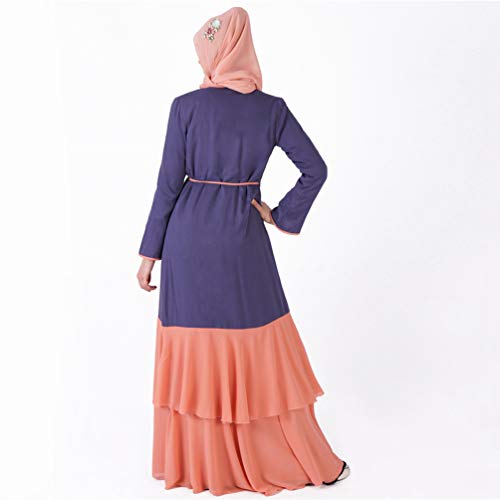 YuanDian Musulmana Vestidos Largos Islámica Mujeres Ropa Elegante Manga Larga Vestidos Musulmán Maxi Abaya Vestido Color Sólido Volantes Vestido Azul Gris más Naranja L