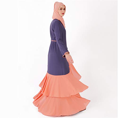 YuanDian Musulmana Vestidos Largos Islámica Mujeres Ropa Elegante Manga Larga Vestidos Musulmán Maxi Abaya Vestido Color Sólido Volantes Vestido Azul Gris más Naranja L