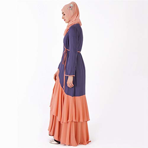 YuanDian Musulmana Vestidos Largos Islámica Mujeres Ropa Elegante Manga Larga Vestidos Musulmán Maxi Abaya Vestido Color Sólido Volantes Vestido Azul Gris más Naranja L