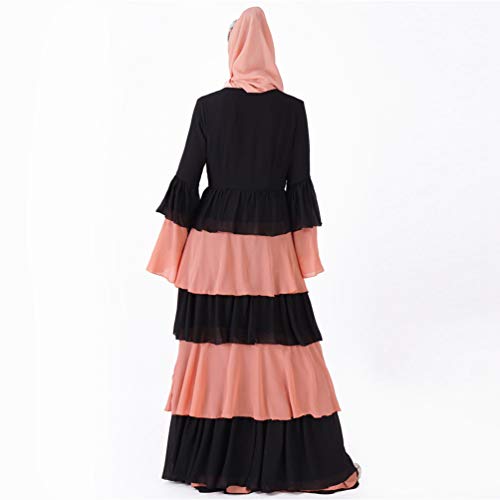 YuanDian Musulmana Vestidos Largos Islámica Mujeres Ropa Elegante Manga Larga Vestidos Musulmán Maxi Abaya Vestido Cuello En V Color Sólido Gasa Vestido Negro más Naranja S