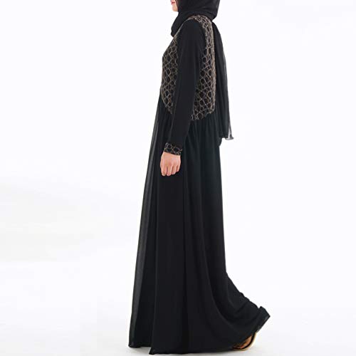 YuanDian Musulmana Vestidos Largos Islámica Mujeres Ropa Elegante Manga Larga Vestidos Musulmán Maxi Abaya Vestido Gasa Ropa Étnica Negro S