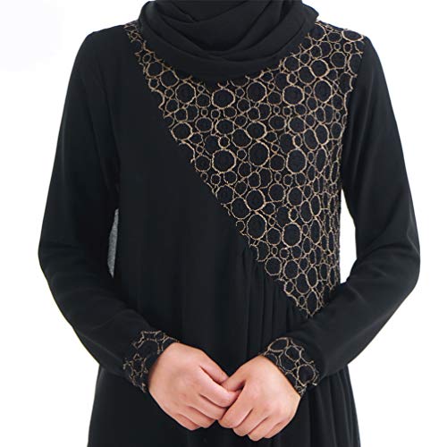 YuanDian Musulmana Vestidos Largos Islámica Mujeres Ropa Elegante Manga Larga Vestidos Musulmán Maxi Abaya Vestido Gasa Ropa Étnica Negro S