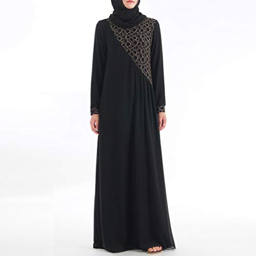 YuanDian Musulmana Vestidos Largos Islámica Mujeres Ropa Elegante Manga Larga Vestidos Musulmán Maxi Abaya Vestido Gasa Ropa Étnica Negro S