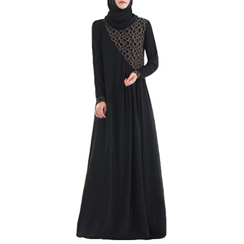 YuanDian Musulmana Vestidos Largos Islámica Mujeres Ropa Elegante Manga Larga Vestidos Musulmán Maxi Abaya Vestido Gasa Ropa Étnica Negro S