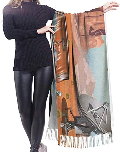 Yuanmeiju Cactus turístico Vintage Arizona Viaje por carretera Garaje Deportes Recreación Coche Retro Mujeres elegantes Borlas cálidas Bufanda suave Invierno Manta grande Abrigo Mantón
