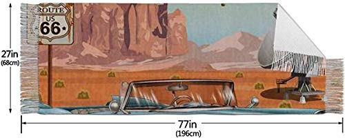 Yuanmeiju Cactus turístico Vintage Arizona Viaje por carretera Garaje Deportes Recreación Coche Retro Mujeres elegantes Borlas cálidas Bufanda suave Invierno Manta grande Abrigo Mantón