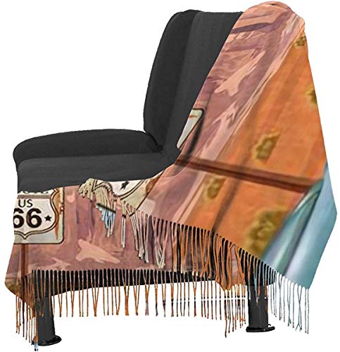 Yuanmeiju Cactus turístico Vintage Arizona Viaje por carretera Garaje Deportes Recreación Coche Retro Mujeres elegantes Borlas cálidas Bufanda suave Invierno Manta grande Abrigo Mantón