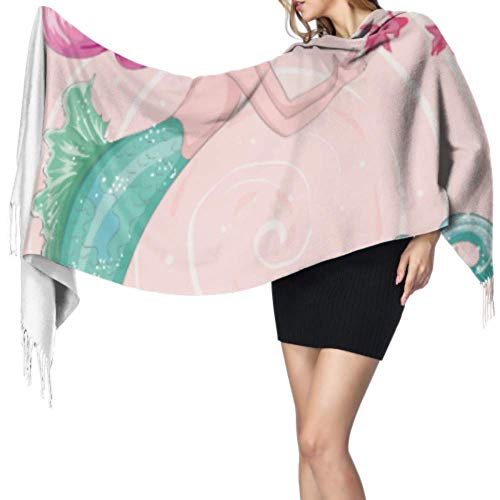 Yuanmeiju Cute Mer maid Vector Design Template Tarjetas de diseño Mantón de abrigo grande Bufanda larga de verano para correr en la montaña Equitación, 68x196cm