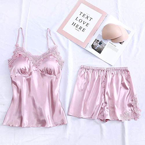 YUHOOE Pijama Seda Mujer,4 Piezas De Satén Ropa De Dormir Kimono Robe Gown Pijama Femenino Traje Ropa Interior Íntima Casual Novia Dama De Honor Regalo De Boda Camisón Sexy Rosa, XXL