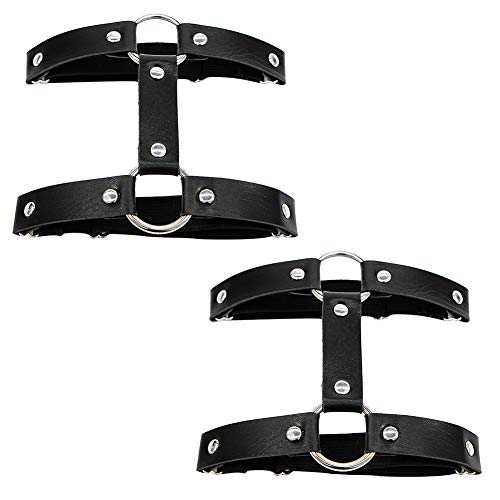 YUIP Liga de Anillo Gótico Punk, Cuero Sintético Punk, Liguero Doble, Cuero de Niña de Mujer, Clips Antideslizantes Estilo Rock Elásticos, con Clips de Metal Disfraces de Cosplay Cool