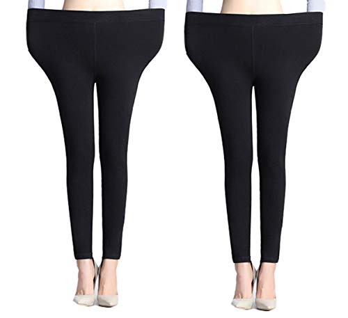 Yulaixuan 2 pares de mujeres calientan pantalones extra grandes y alargan sudaderas pantimedias gruesas para medias de invierno leggings (2 pies negros sin pie)