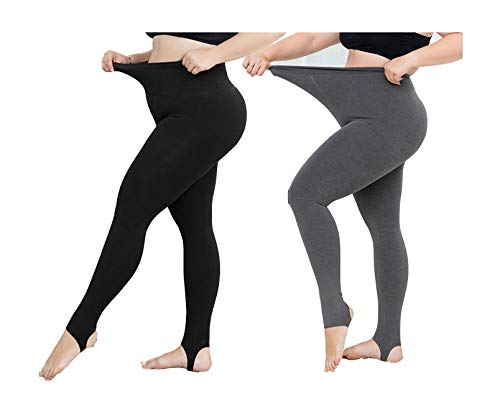 Yulaixuan 2 pares de mujeres calientan pantalones extra grandes y alargan sudaderas pantimedias gruesas para medias de invierno leggings (estribo negro y gris legging)
