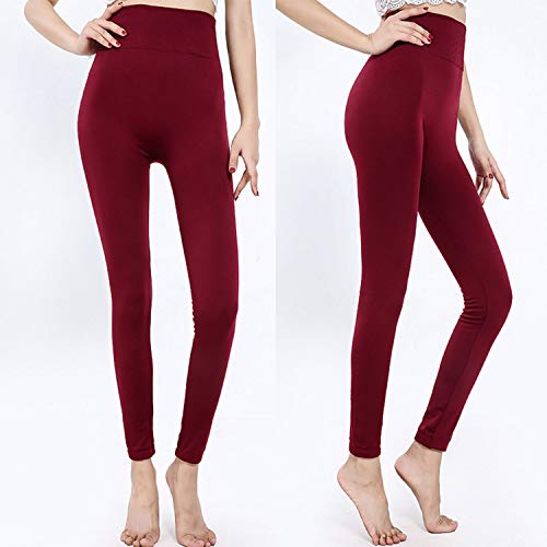 Yulaixuan Mujer 2 Pares Medias Opacas térmicas de Talla Grande Pantimedias Forradas de vellón de Invierno Cintura Alta Gruesa Pantalones cálidos Leggings sin pies sin (Vino Tinto y Cafe, Talla Extra)