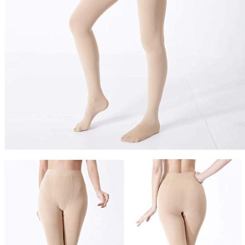 Yulaixuan mujeres 2 pares de pantimedias de talla grande 120 Denier medias opacas reforzadas pantalones gruesos con patas polainas de invierno (1 piel y 1 negro, Talla extra)