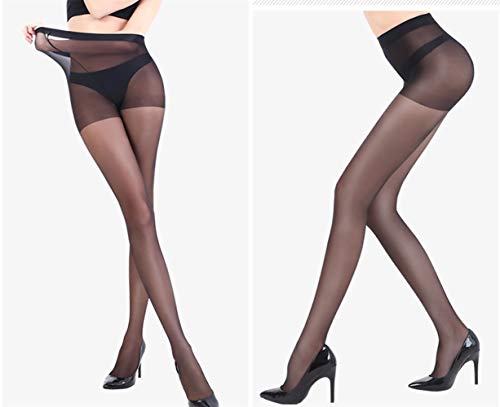 Yulaixuan Mujeres 3 pares Medias de talla grande 15 Denier Run Leggings resistentes Control Medias superiores Medias transparentes (2 negros y 2 desnudos, XX-grande)