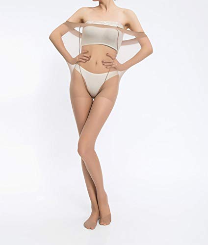 Yulaixuan pantimedias para mujer 4 pares control superior medias 15 Denier medias largas leggings reforzados (talla grande 2 piel y 2 negro)
