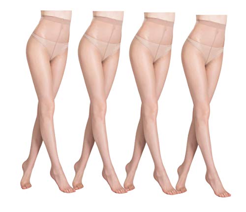 Yulaixuan pantimedias para mujer 4 pares de longitud completa Reforzada T entrepierna patas 15 Denier medias transparentes (4 color de piel)