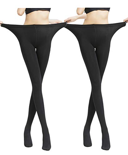 Yulaixuan para mujer 2 pares de medias forradas de vellón Medias de talla grande Pantalones cálidos Medias opacas pantimedias con vellosidades (2 negro)