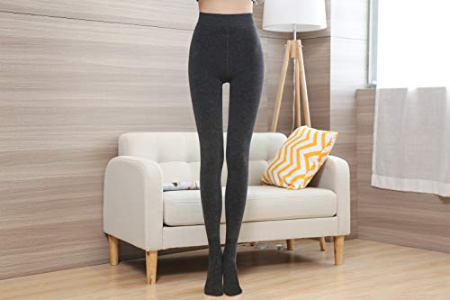 Yulaixuan para mujer 2 pares de pantalones de algodón opaco cálido Medias de sujeción gruesas Pantimedias adelgazantes Medias con pie (negro y gris)