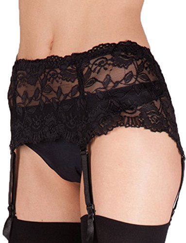 Yummy Bee - Silky Liguero Sexy Mujer con Medias Rejilla - Liga de Encajes Conjuntos Medias - Lencería Talla Grande(Negro, 44)