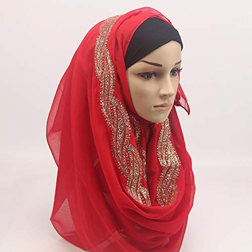 YUNYUN 1 Pieza Mujer Color sólido Lentejuelas Brillantes   Gasa Seda Populares chales silenciador Diadema Hijab Verano musulmán Bufandas/Bufanda-Beige