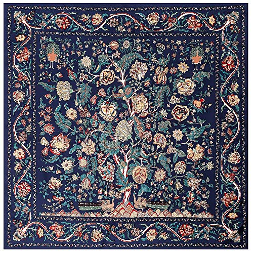YUNYUN Bufanda de seda para mujer, chales grandes con estampado de árbol, diseño cuadrado, pañuelo de lujo, bufanda para mujer, 130 cm, color marrón, talla única