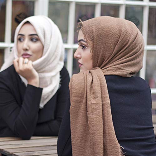 YUNYUN Bufanda Musulmana Arrugada para Hijab, Bufanda de algodón Suave para Mujer, chales y Abrigos urbanos, Diadema islámica para la Cabeza, 180X95Cm, Gris Oscuro