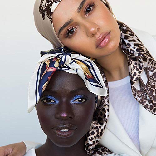 YUNYUN Cuadrados de Seda para Mujer 70 * 70Cm Bufanda Hijab de satén para Mujer Musulmana chales de Gasa y para la Cabeza del Pelo Pareo Bandanna-Gold