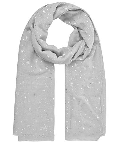 Yuson Girl Bufanda Mujer Elegante Chal Negro Estola Pelo de Gasa Transparente Pañuelo Con patrones de estrellas y luna bronceado y estampado plateado 70 * 180cm