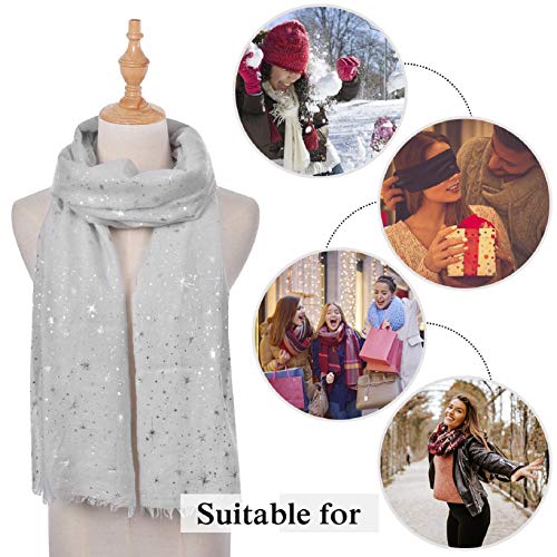 Yuson Girl Bufanda Mujer Elegante Chal Negro Estola Pelo de Gasa Transparente Pañuelo Con patrones de estrellas y luna bronceado y estampado plateado 70 * 180cm