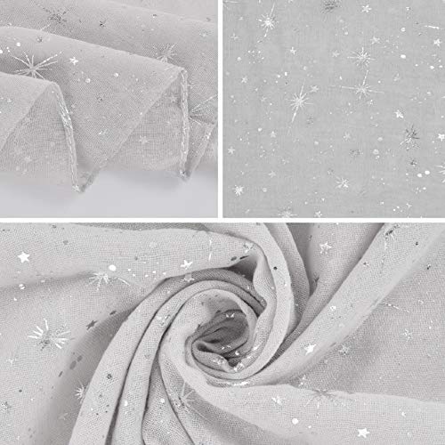 Yuson Girl Bufanda Mujer Elegante Chal Negro Estola Pelo de Gasa Transparente Pañuelo Con patrones de estrellas y luna bronceado y estampado plateado 70 * 180cm